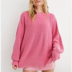 Aerie Small Beyond Oversized Rib Tunic Sweater Pink Preppy Chic Lounge School